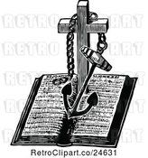 Vector Clip Art of Retro Anchor and Cross over a Bible by Prawny Vintage