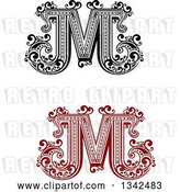 Vector Clip Art of Retro and Red Capital Letter M with Flourishes by Vector Tradition SM