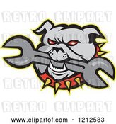 Vector Clip Art of Retro Angry Bulldog Biting a Wrench by Patrimonio