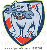 Vector Clip Art of Retro Angry Bulldog Biting a Wrench on a Shield by Patrimonio