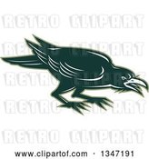 Vector Clip Art of Retro Angry Green Raven Crow Bird by Patrimonio