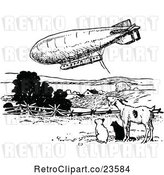Vector Clip Art of Retro Animals Watching an Airship by Prawny Vintage