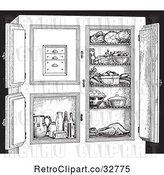 Vector Clip Art of Retro Antique Refrigerator with Food, in by Picsburg