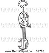 Vector Clip Art of Retro Antique Rotary Egg Beater in Black and White by Picsburg