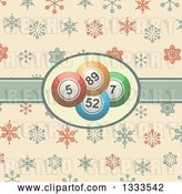 Vector Clip Art of Retro Background with Bingo Balls in a Ribbon Label over Snowflakes by Elaineitalia