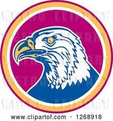 Vector Clip Art of Retro Bald Eagle Head in a Purple Yellow and White Circle by Patrimonio