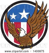 Vector Clip Art of Retro Bald Eagle Landing in an American Flag Circle by Patrimonio