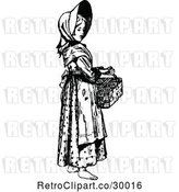 Vector Clip Art of Retro Barefoot Girl Carrying a Picnic Basket by Prawny Vintage