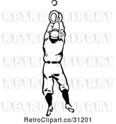 Vector Clip Art of Retro Baseball Player Reaching to Catch the Ball by Prawny Vintage