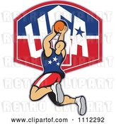 Vector Clip Art of Retro Basketball Player Jumping over a USA Backboard by Patrimonio