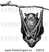 Vector Clip Art of Retro Bat Hanging in a Tree by Prawny Vintage