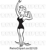 Vector Clip Art of Retro Bathing Beauty Smiling and Waving by BestVector