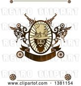 Vector Clip Art of Retro Bearded Steampunk Guy in an Oval Frame with Gears and a Banner by BNP Design Studio