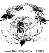 Vector Clip Art of Retro Bees Flying Around a Rose by Prawny Vintage