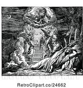 Vector Clip Art of Retro Biblica Scene of Jacobs Dream with Angels Ascending and Descending by Prawny Vintage