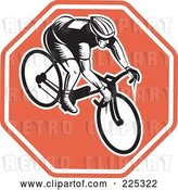 Vector Clip Art of Retro Bicyclist on a Stop Sign Logo by Patrimonio