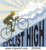 Vector Clip Art of Retro Bicyclist Riding up a Cyclist High Hillside by Patrimonio
