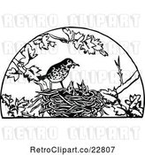 Vector Clip Art of Retro Bird Feeding Its Chicks in a Nest by Prawny Vintage
