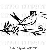Vector Clip Art of Retro Bird Singing on a Branch by BestVector