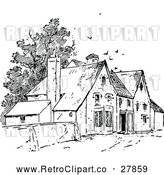 Vector Clip Art of Retro Birds over Houses by Prawny Vintage