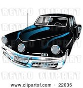 Vector Clip Art of Retro Black 1948 Tucker Car with a Chrome Bumper and Details by Andy Nortnik