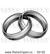 Vector Clip Art of Retro Black and White Entwined Wedding Rings by AtStockIllustration