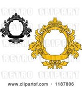 Vector Clip Art of Retro Black and Yellow Oval Frames with Floral Leaves and Banners by Vector Tradition SM