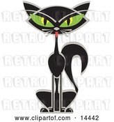 Vector Clip Art of Retro Black Siamese Cat with Big Green Eyes by Andy Nortnik