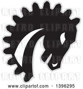 Vector Clip Art of Retro Black White and Gray Horse Head with a Gear Teeth Mane by Patrimonio
