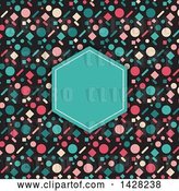 Vector Clip Art of Retro Blank Turquoise Invitation Frame over a Colorful Pattern by KJ Pargeter