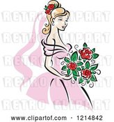 Vector Clip Art of Retro Blond Bride in a Pink Dress 4 by Vector Tradition SM