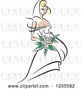 Vector Clip Art of Retro Blond Bride in a White Dress by Vector Tradition SM