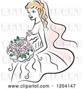 Vector Clip Art of Retro Blond Bride with Pink Flowers 3 by Vector Tradition SM