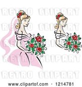 Vector Clip Art of Retro Blond Brides in Pink and White Dresses by Vector Tradition SM
