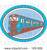 Vector Clip Art of Retro Blue and Brown Train in an Oval by Patrimonio