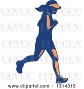 Vector Clip Art of Retro Blue and Orange Female Marathon Runner by Patrimonio