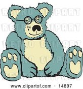 Vector Clip Art of Retro Blue and Tan Stuffed Teddy Bear Wearing Glasses by Andy Nortnik
