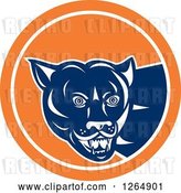 Vector Clip Art of Retro Blue and White Cougar in an Orange and White Circle by Patrimonio