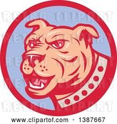Vector Clip Art of Retro Blue Guard Dog in a Red and Purple Circle by Patrimonio