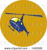 Vector Clip Art of Retro Blue Helicopter Flying in a Circle by Patrimonio