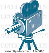 Vector Clip Art of Retro Blue Movie Camera by Patrimonio