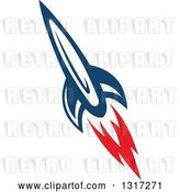 Vector Clip Art of Retro Blue Rocket with Red Flames 10 by Vector Tradition SM