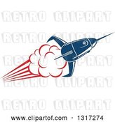 Vector Clip Art of Retro Blue Rocket with Red Flames 13 by Vector Tradition SM