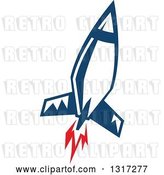 Vector Clip Art of Retro Blue Rocket with Red Flames 14 by Vector Tradition SM