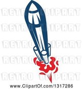 Vector Clip Art of Retro Blue Rocket with Red Flames 5 by Vector Tradition SM