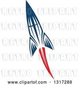 Vector Clip Art of Retro Blue Rocket with Red Flames 7 by Vector Tradition SM