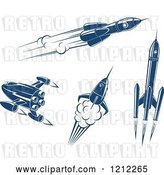 Vector Clip Art of Retro Blue Space Rockets by Vector Tradition SM