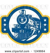 Vector Clip Art of Retro Blue Steam Train with Stars by Patrimonio