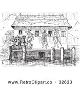 Vector Clip Art of Retro Boat Station in Black and White by Picsburg