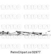 Vector Clip Art of Retro Boat Tied to a Dock, with Seagulls and Text Space by Picsburg